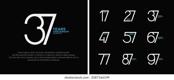 set of anniversary logo white and blue color on black background for celebration moment