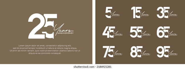 set of anniversary logo white color on brown background for celebration moment