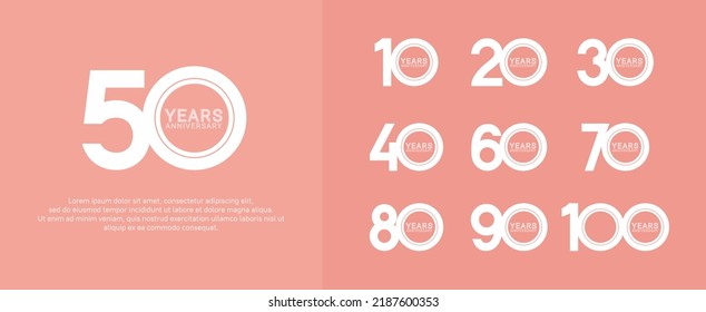 set of anniversary logo white color on pink background for celebration moment