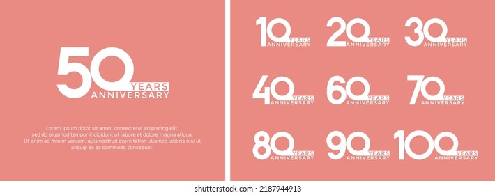 set of anniversary logo white color on pink background for celebration moment