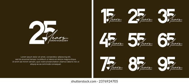 set of anniversary logo white color on brown background for celebration moment