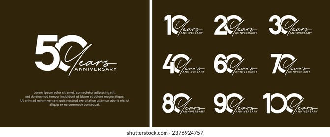 set of anniversary logo white color on brown background for celebration moment