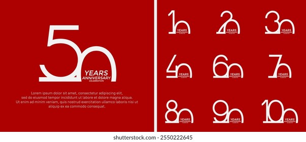 set of anniversary logo white color on red background for celebration moment