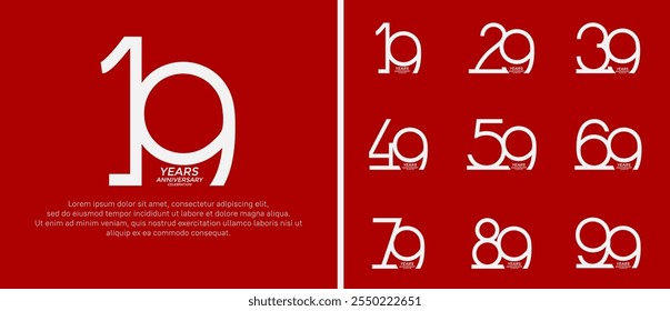 set of anniversary logo white color on red background for celebration moment