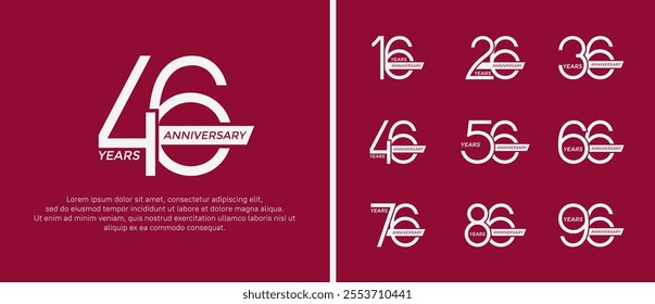 set of anniversary logo white color and ribbon on red background for celebration moment