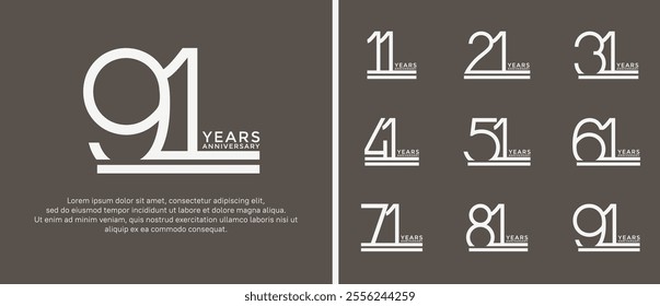set of anniversary logo white color on brown background for celebration moment
