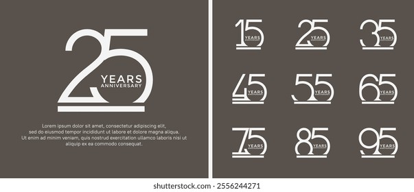 set of anniversary logo white color on brown background for celebration moment