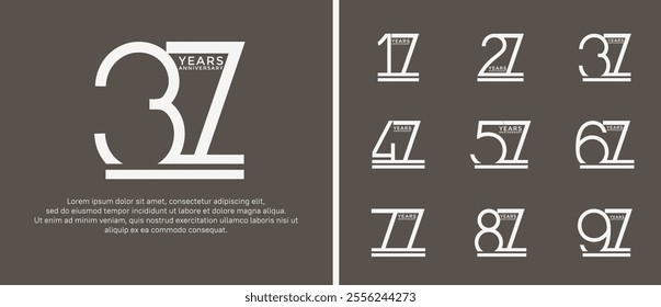 set of anniversary logo white color on brown background for celebration moment