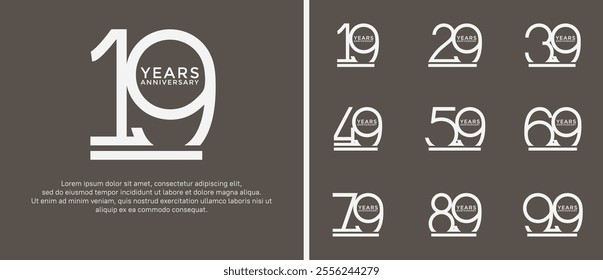 set of anniversary logo white color on brown background for celebration moment