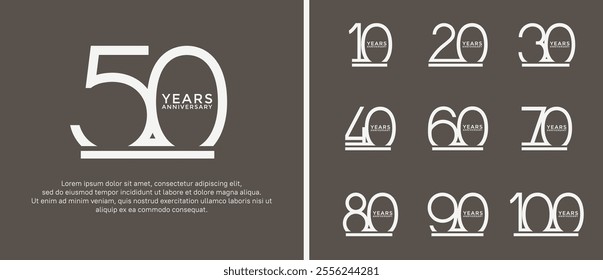 set of anniversary logo white color on brown background for celebration moment