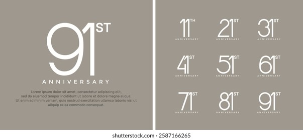 set of anniversary logo white color on brown background for celebration moment