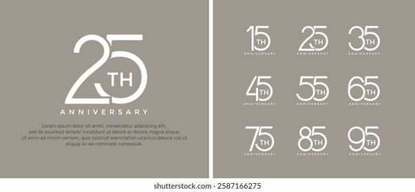 set of anniversary logo white color on brown background for celebration moment