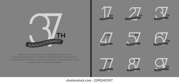 set of anniversary logo white color and black ribbon on gray background for celebration moment