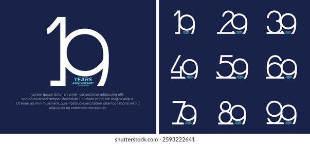 set of anniversary logo white color on blue background for celebration moment