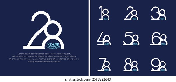 set of anniversary logo white color on blue background for celebration moment