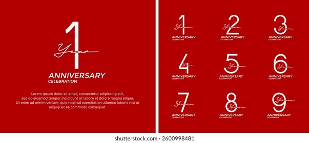 set of anniversary logo white color on red background for celebration moment