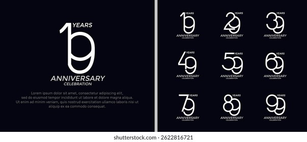 set of anniversary logo white color on black background for celebration moment