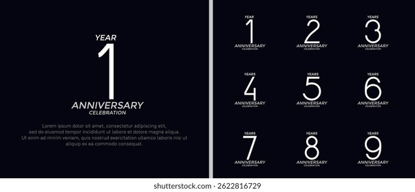 set of anniversary logo white color on black background for celebration moment