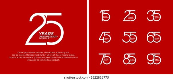 set of anniversary logo white color on red background for celebration moment