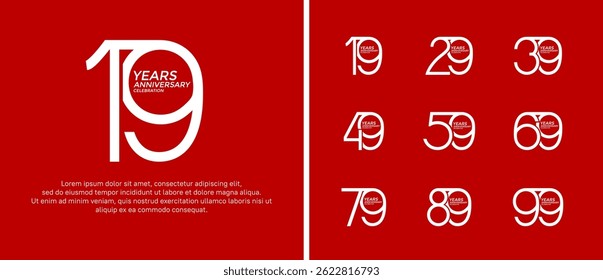 set of anniversary logo white color on red background for celebration moment