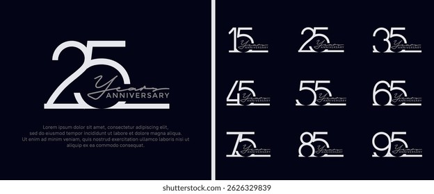 set of anniversary logo white color on brown background for celebration moment
