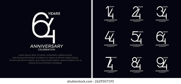 set of anniversary logo white color on black background for celebration moment