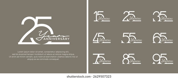 set of anniversary logo white color on brown background for celebration moment
