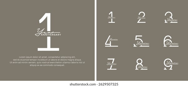 set of anniversary logo white color on brown background for celebration moment