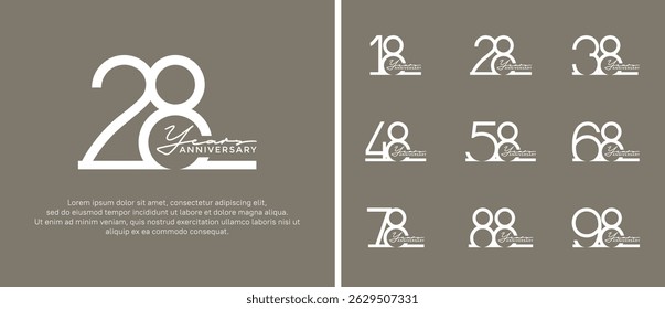 set of anniversary logo white color on brown background for celebration moment