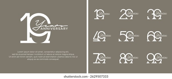 set of anniversary logo white color on brown background for celebration moment