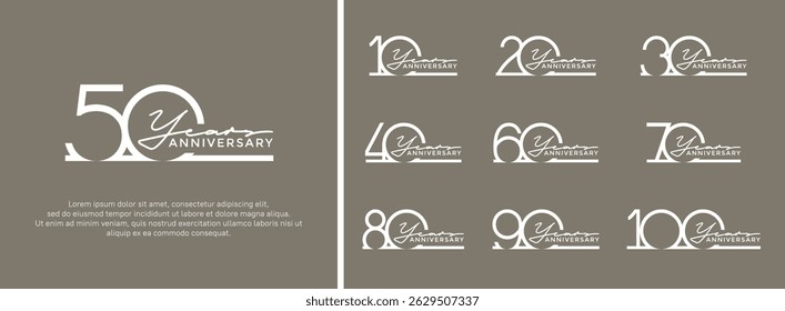 set of anniversary logo white color on brown background for celebration moment