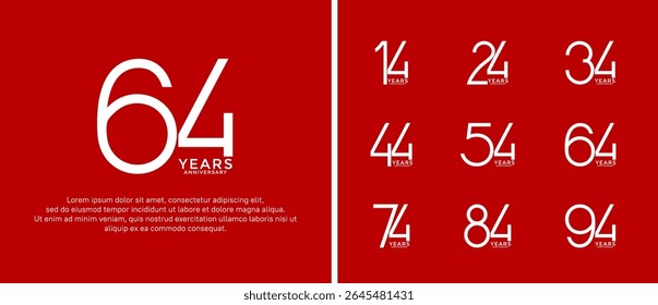 set of anniversary logo white color on red background for celebration moment