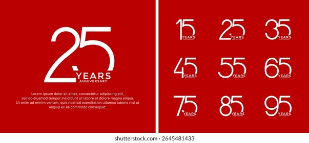 set of anniversary logo white color on red background for celebration moment