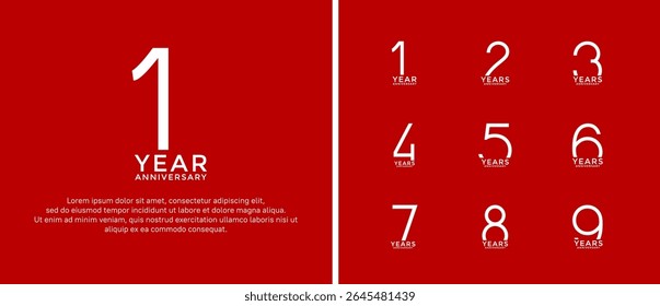 set of anniversary logo white color on red background for celebration moment