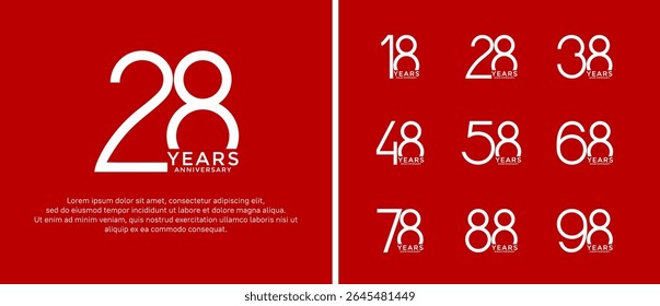 set of anniversary logo white color on red background for celebration moment