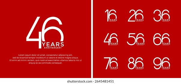 set of anniversary logo white color on red background for celebration moment