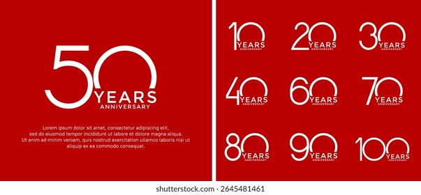 set of anniversary logo white color on red background for celebration moment