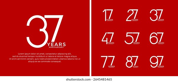set of anniversary logo white color on red background for celebration moment