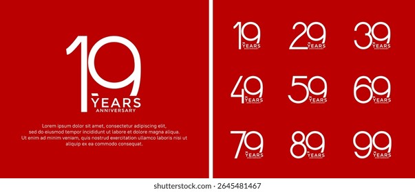 set of anniversary logo white color on red background for celebration moment