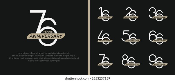 set of anniversary logo white color and brown ribbon on black background for celebration moment