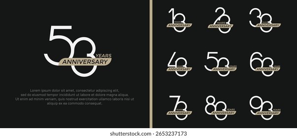 set of anniversary logo white color and brown ribbon on black background for celebration moment