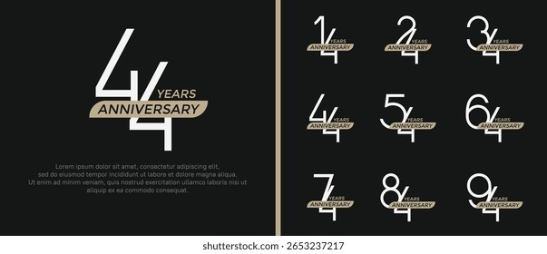 set of anniversary logo white color and brown ribbon on black background for celebration moment