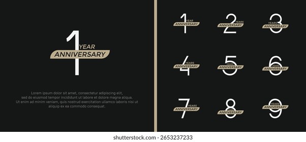 set of anniversary logo white color and brown ribbon on black background for celebration moment