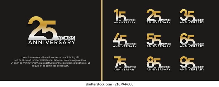 set of anniversary logo white gold color on black background for celebration moment