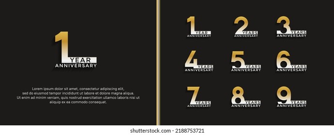 set of anniversary logo white gold color on black background for celebration moment