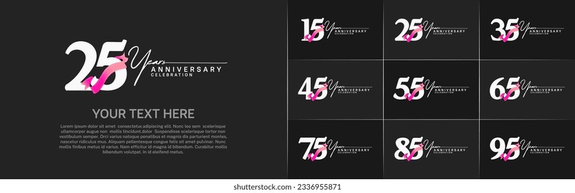 set of anniversary logo with white number and pink ribbon can be use for celebration