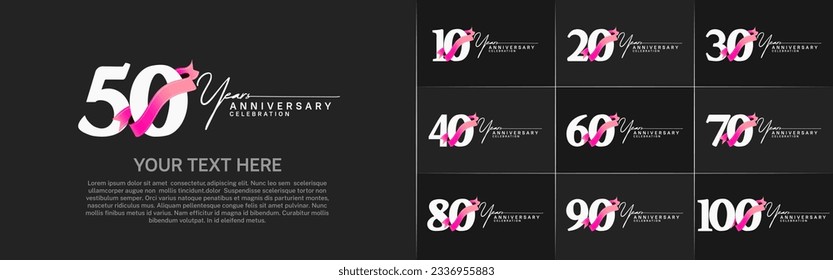 set of anniversary logo with white number and pink ribbon can be use for celebration