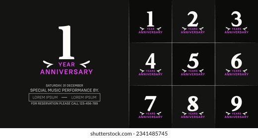 set of anniversary logo with white number on black background can be use for celebration