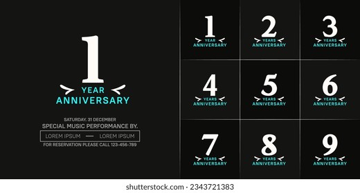 set of anniversary logo with white number on black background can be use for celebration