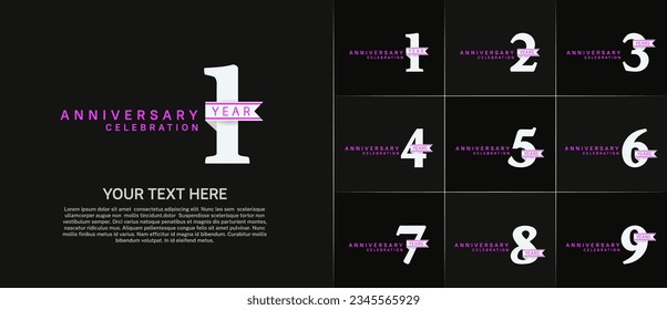 set of anniversary logo with white number and ribbon can be use for celebration